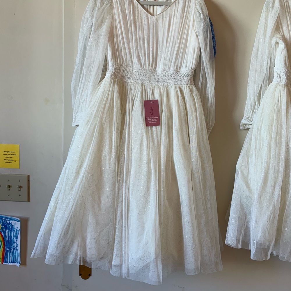 White Tulle Long Sleeve Midi Dress